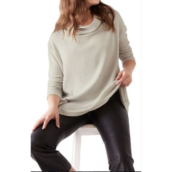 Free People Juicy Long Sleeve Top Large Ribbed Cowl Neck Split Back Cream - Picture 2 of 7